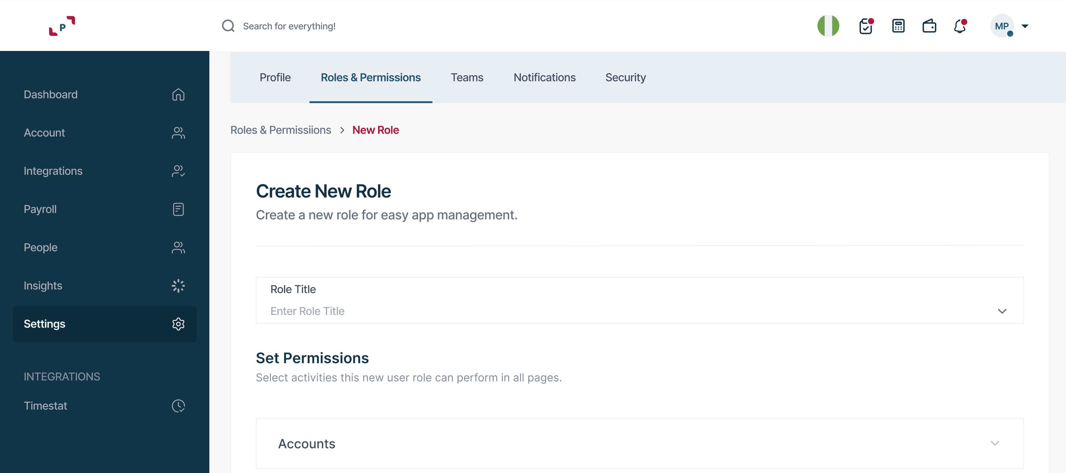 Permissions matrix preview